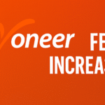 Payoneer logo with fee increase alert and upward arrow on orange background